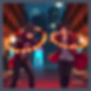 Qrow and Ironwood from RWBY humorously using hula hoops, referencing Brooklyn Nine-Nine in a playful scene