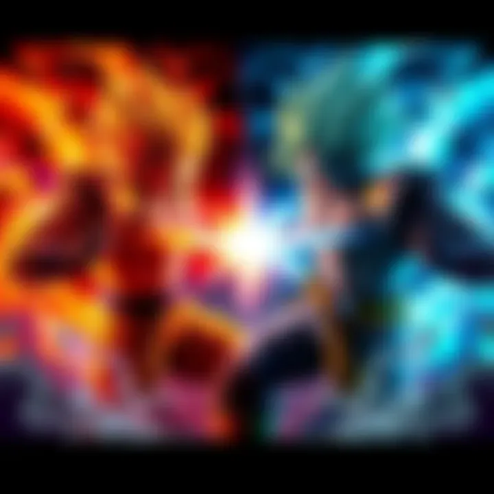 A fierce battle scene between The Qu from All Tomorrow and the Saiyans, showcasing their powers in a dramatic confrontation.