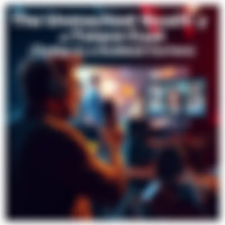 A voice actor in a recording studio, using a microphone and headphones, while watching a scene from a movie on a screen.