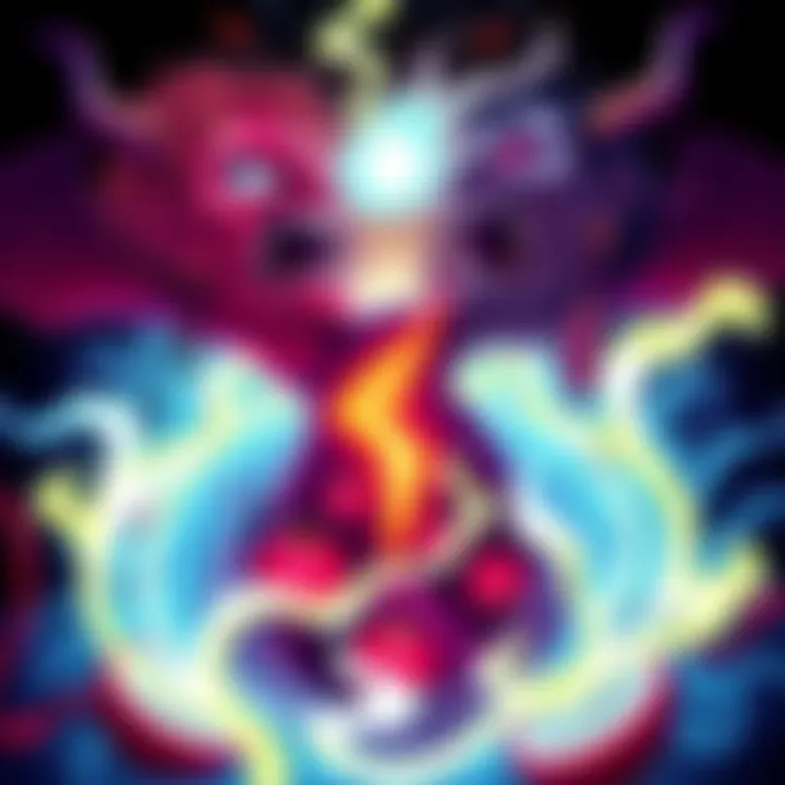 Quantum Devil Fruits An illustration showing two characters consuming devil fruits simultaneously, surrounded by swirling quantum symbols and energy waves.