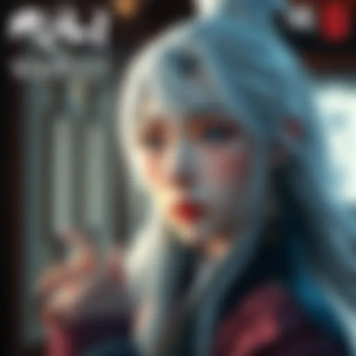 Close-up of a character with long white hair, contemplating her appearance, reflecting on whether it's due to age or natural color.