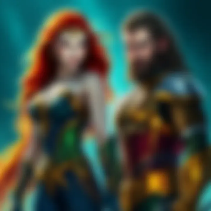 Queen Mera and Aquaman stand side by side, showcasing their strength and unity in the DC universe.