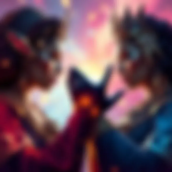 A depiction of Queen and Imu facing off, showcasing their contrasting strengths and influence in a dramatic scene.