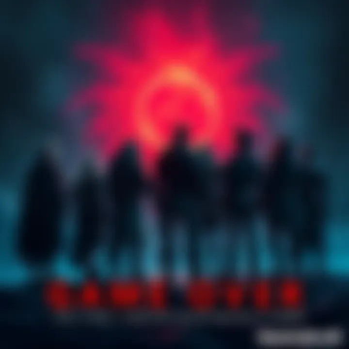 A dramatic view of characters from Quetzalcult's story standing together, reflecting on their journey as they face a new beginning, with a dark and vivid backdrop symbolizing the end of an era.
