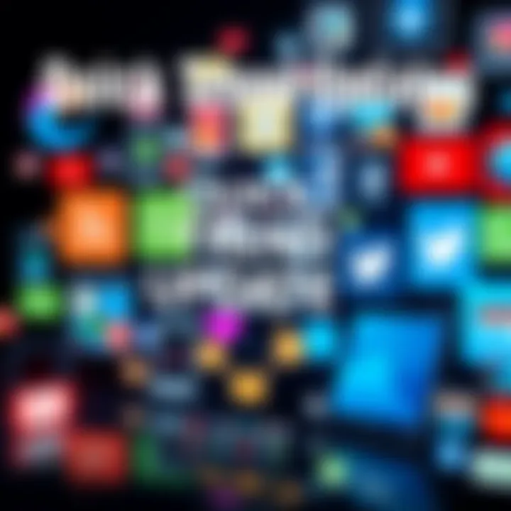 A collage of trending topics showing digital devices and social media icons representing current trends