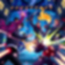 Quirks Showdown A dramatic illustration showing characters from the MHA universe battling with various quirks like Overclock, set in an urban environment.