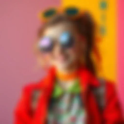 A quirky girl wearing a vibrant, mismatched outfit, showcasing her unique style and personality, with bright accessories and a cheerful expression.