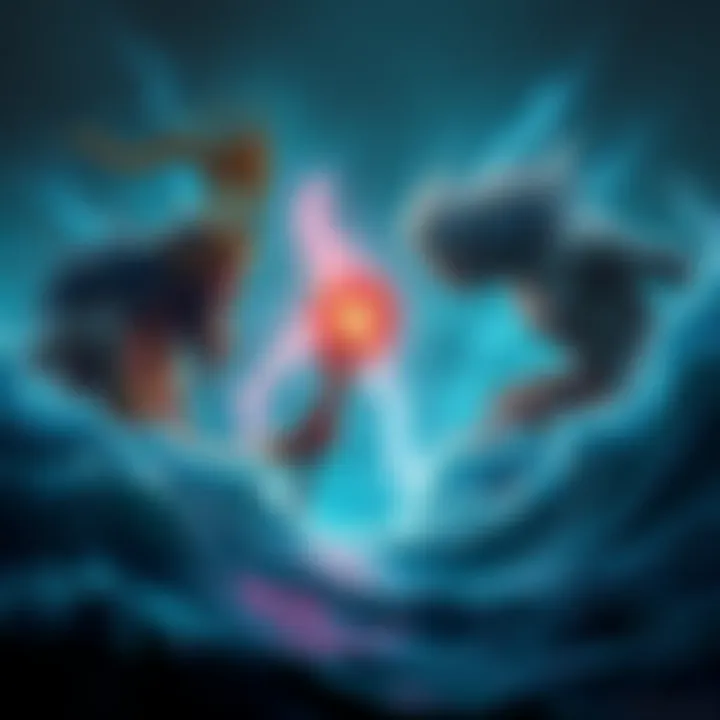 RA, the sun god, and Poseidon, the god of the sea, engage in a fierce battle with lightning and waves crashing around them.