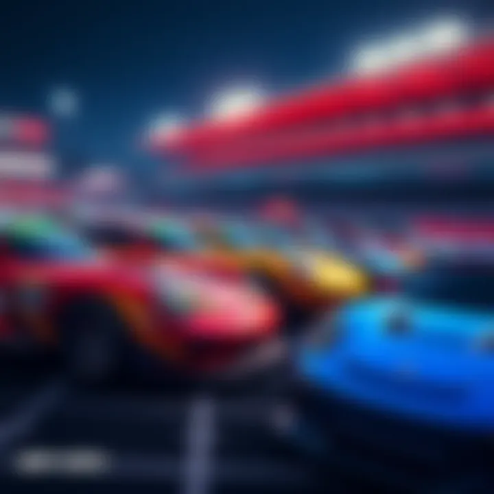 A lineup of colorful race cars parked on the starting grid for the Jump+ Series Grand Prix 2025 event