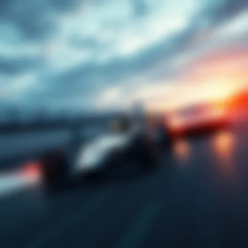 Racing cars on a track Two racing cars competing on a track, showcasing speed and excitement