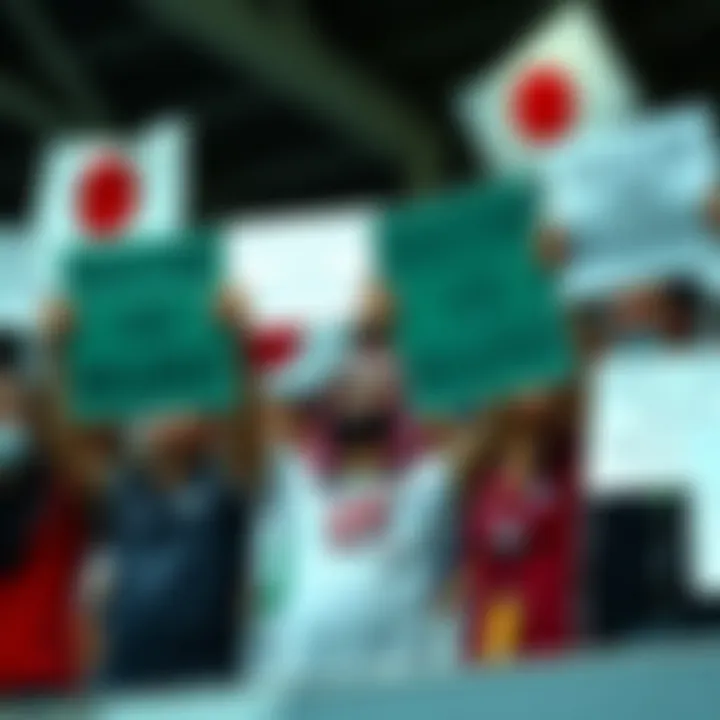Fans displaying signs with racist remarks during the Japan vs Nigeria match, highlighting issues within sports communities.