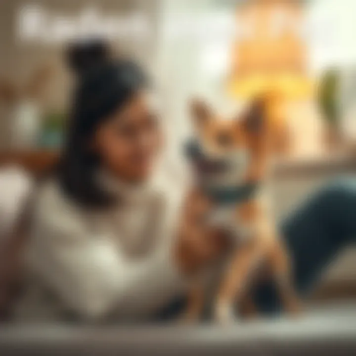 A happy person playing with Raden, a small, friendly pet that fits easily into a modern lifestyle, showcasing companionship in a cozy home setting.