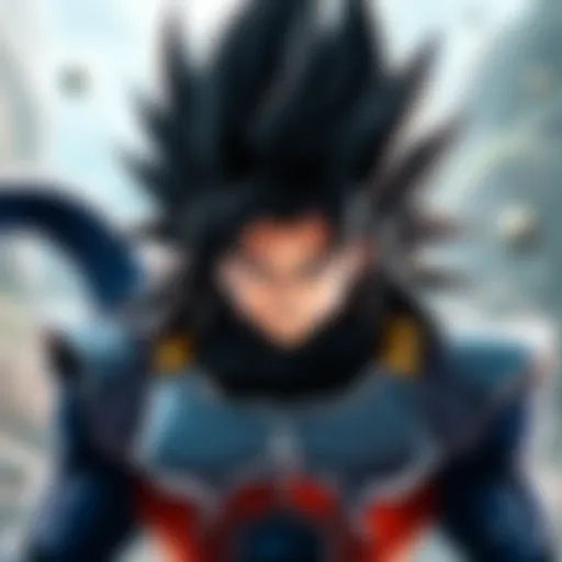 A close-up of Raditz, the Saiyan warrior, with spiky black hair and a confident expression, showcasing his iconic armor and tail