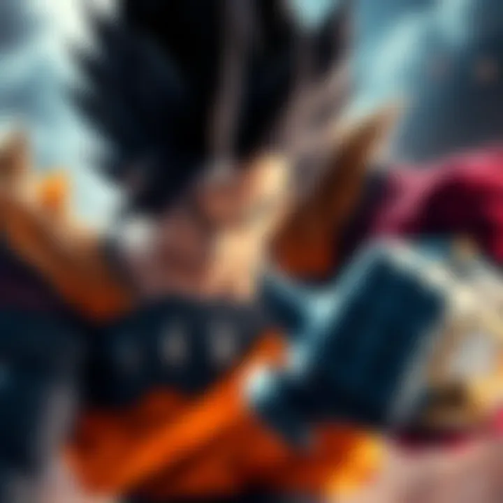 Raditz confronts Goku in a fierce battle, showcasing his Saiyan armor and spiky hair