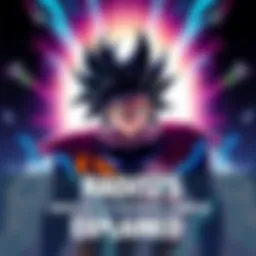 Raditz stands menacingly in front of Goku, showcasing their intense rivalry, with a dramatic background of clouds and energy waves.