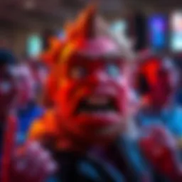 A dramatic portrayal of a ragebait character provoking strong reactions in an audience, with intense expressions and vibrant colors.