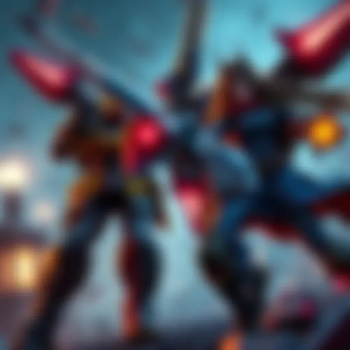 Rai and Alice engage in intense mech combat, showcasing their unique abilities and strategies in a dynamic battlefield setting.