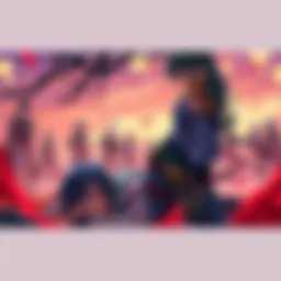 Raian stands confidently over Rei, who is on the ground, displaying a look of defeat. The Kure Clan members are preparing to intervene in the background.