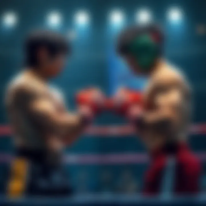 A tense moment in the Raian vs Gaolang fight with both fighters poised for action in a ring, showcasing their determination and anticipation of the battle.