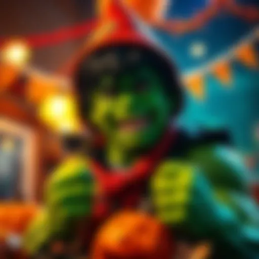 Raiden in a Hulk costume celebrating Halloween with decorations