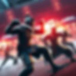 Raiden in a fierce fight against multiple Baki fighters, showcasing his strength and skills in an intense arena.