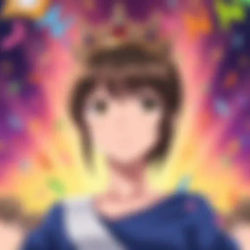Ran Mouri from Detective Conan wearing a crown, smiling confidently, with a colorful background celebrating her win as the Queen of Shonen Sunday