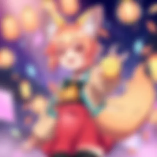 A colorful illustration of Ran Yakumo, a character with fox-like features and a vibrant outfit, showcasing her lively personality.