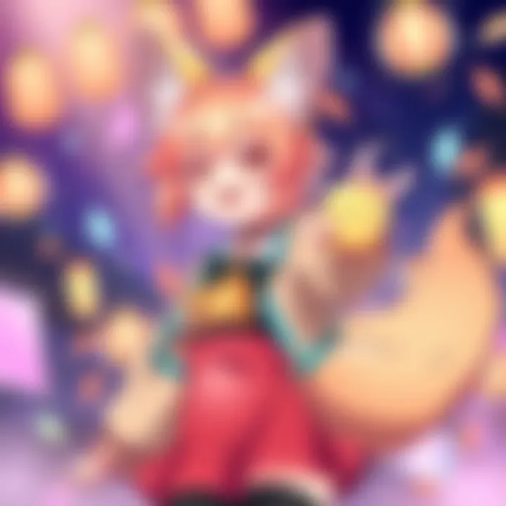 A colorful illustration of Ran Yakumo, a character with fox-like features and a vibrant outfit, showcasing her lively personality.