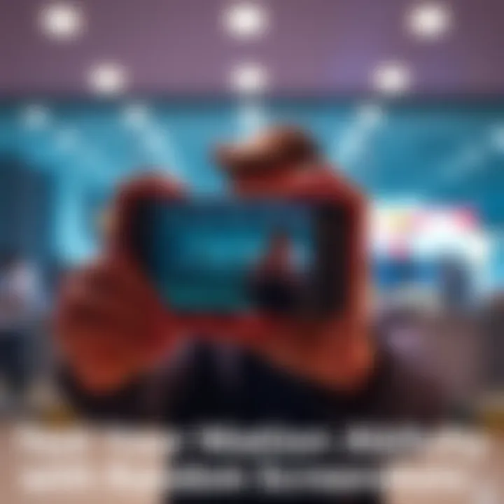 A person with closed eyes holding a smartphone, about to capture a random screenshot