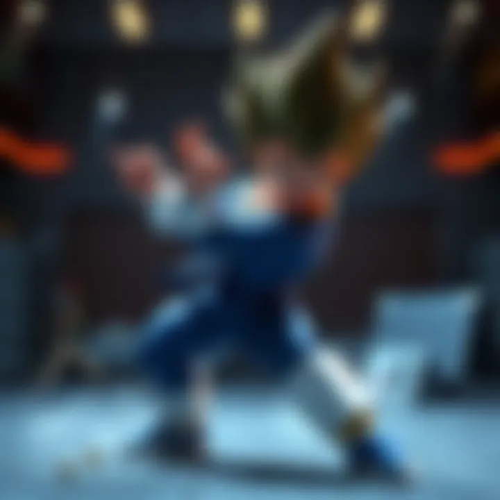 A random game unit mimicking Vegeta's fighting stance in a digital environment, showcasing intense action and energy.