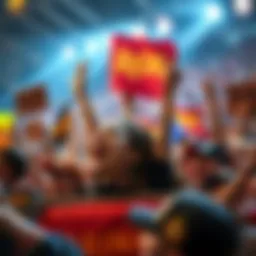 A joyful crowd celebrating the return of Raora, with banners and signs expressing excitement and support.