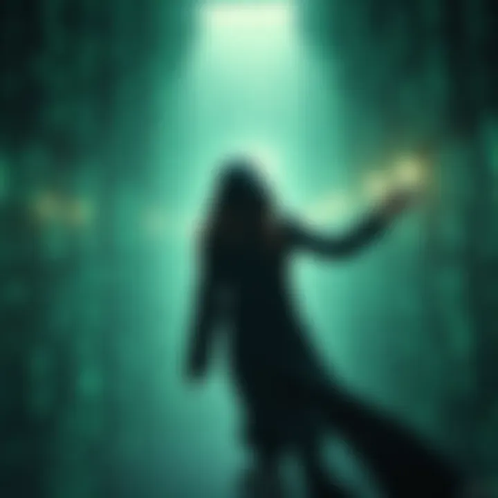 Raora Escapes the Matrix Raora symbolically breaking free from digital constraints with bright light surrounding, representing new opportunities in ENreco community.