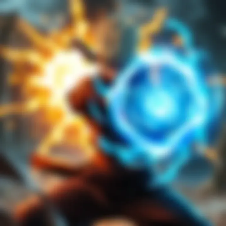 Ninja character performing the Rasengan technique with a swirling blue sphere in hand, surrounded by action energy during a battle scene