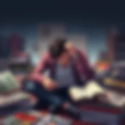 A person sits with a notebook, deep in thought about the events of Volume 28, surrounded by comic books and notes related to Chapter 280.