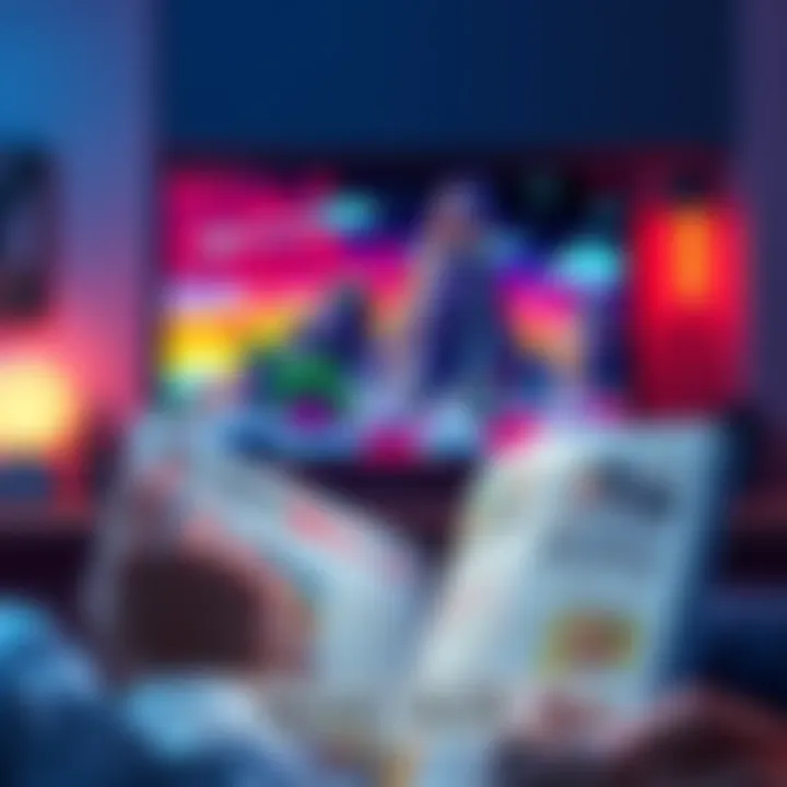 Reading Manga vs Watching Anime A person reading a manga book while an anime screen plays in the background, showing a vibrant scene from Fishman Island.