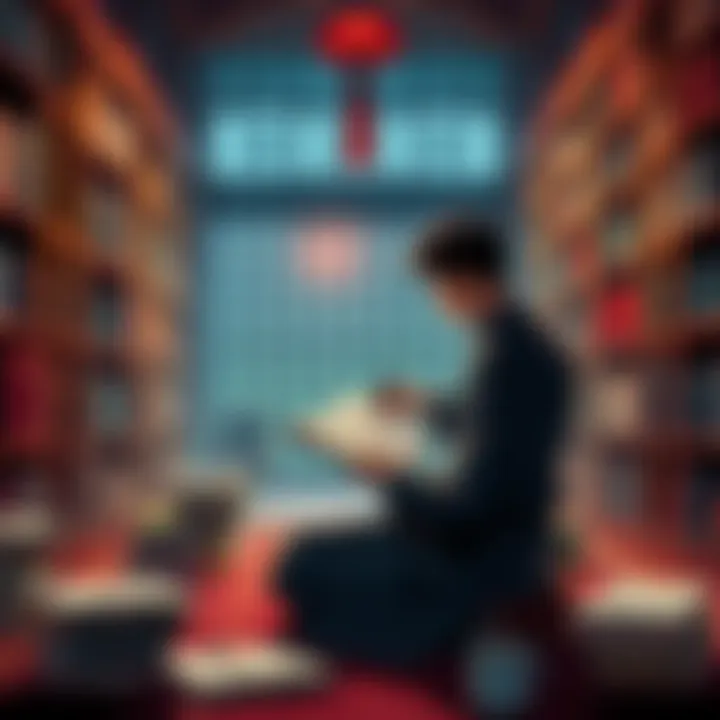 A person sitting in a library reading the Shiji with books and notes around them