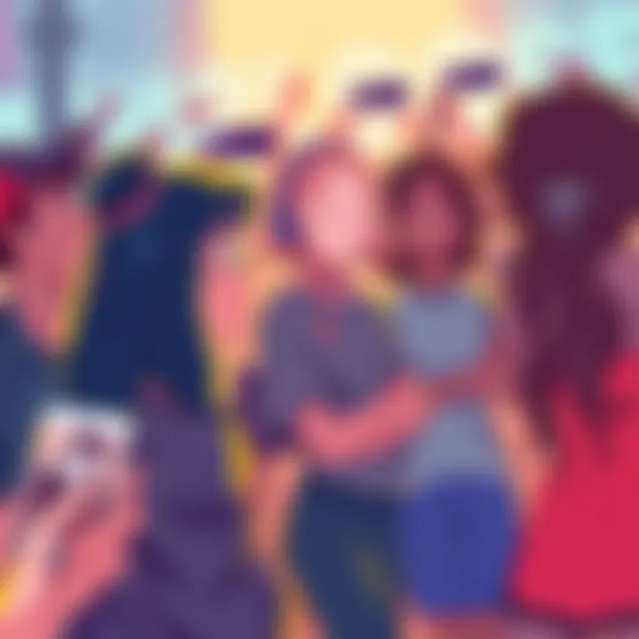 Illustration of fans engaging in discussions about shipping real people, showcasing social media interactions and posts.