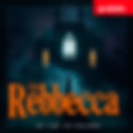 The cover of the book 'Rebecca' showing a shadowy figure in a dark mansion, symbolizing mystery and memory.