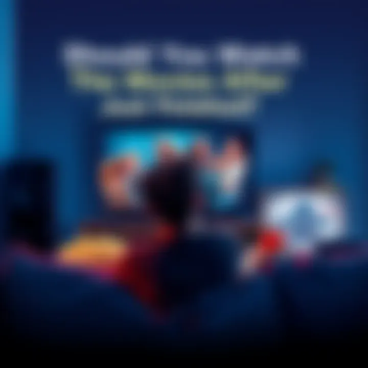 A person sitting on a couch watching a recap movie on a TV, surrounded by popcorn and soda, looking thoughtful about the series they just finished.