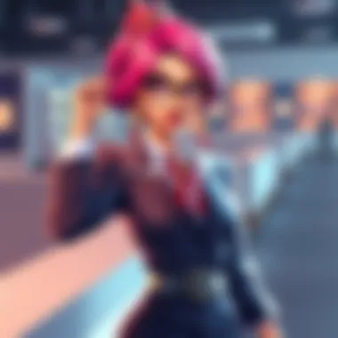 A stylish receptionist with a unique look, showcasing her memorable outfit and confident pose