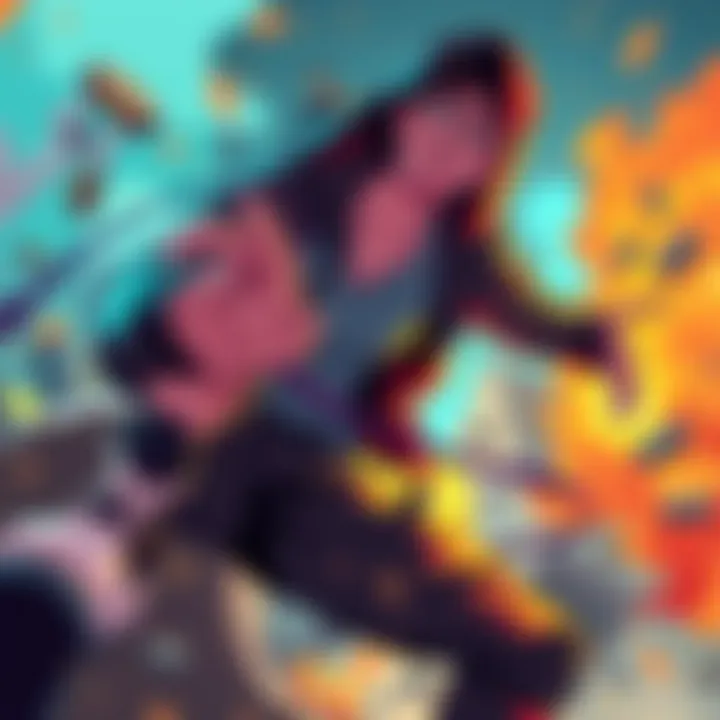 A colorful illustration of Reze in a dynamic pose, showcasing a dramatic crashout scene with vibrant details and expressions.