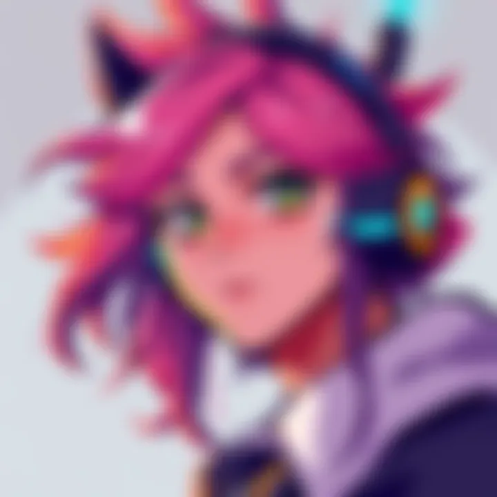 A colorful illustration showing the final redesign of an original character after multiple attempts, highlighting new art style features.