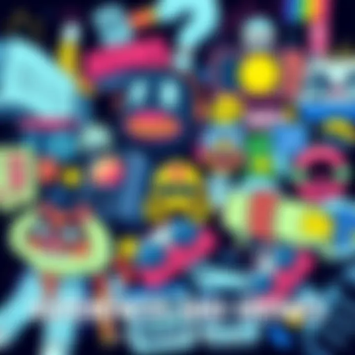 An illustration showing various popular memes and references in a collage, representing their impact on culture and media.