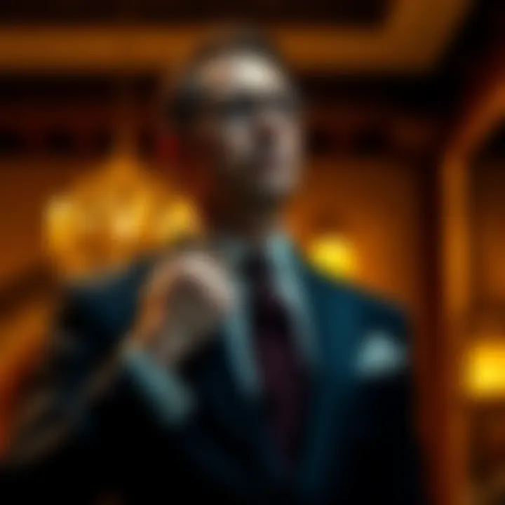 A well-dressed gentleman adjusting his tie, showcasing elegance and sophistication.