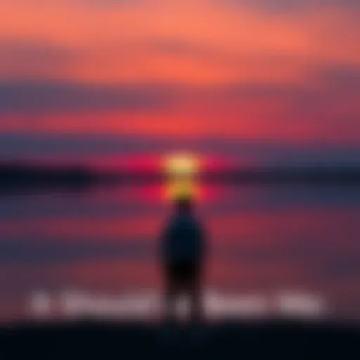 A person standing alone at sunset, looking out over a calm lake, lost in thought about their feelings of loss and regret.