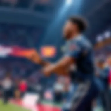 Reggie performing during a game, fans cheering in the background