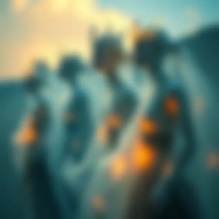 Regular Spirits Concept A group of ethereal figures representing regular spirits, with soft glowing auras and gentle expressions, set in a serene environment to illustrate their nature and essence.