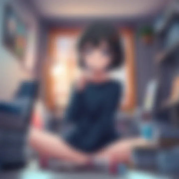 Rei, an anime character, displays a thoughtful expression while sitting in a quiet room, surrounded by books and art supplies, showcasing her introspective nature.