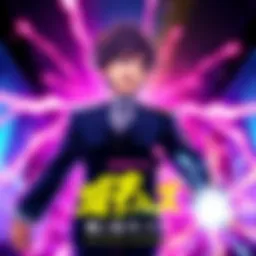 A colorful promotional poster for the Reigen OVA featuring the main character with vibrant energy effects