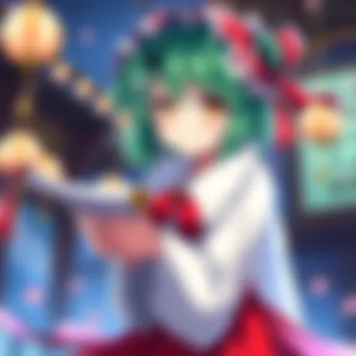 PC-98 character Reimu sharing a message with Touhou fans, smiling and holding a scroll